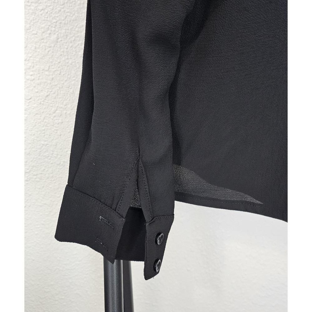 Women's Sheer Long Sleeve Blouse Govana Black Button Neck Front Pocket - Picture 7 of 11